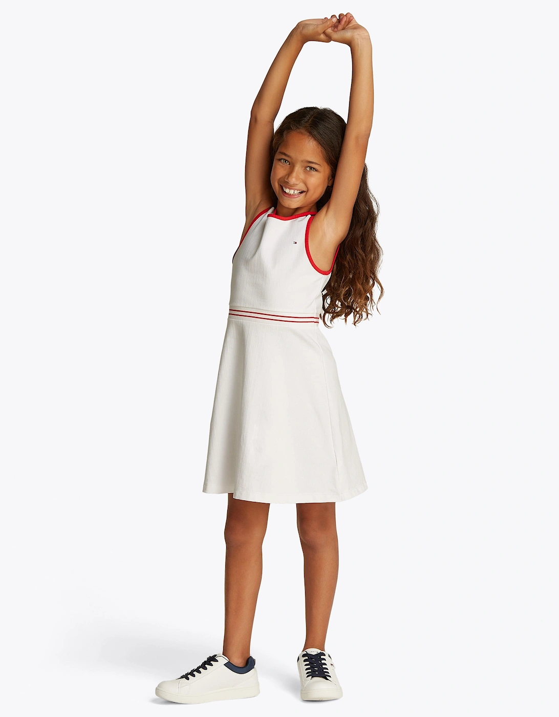 Girls Contrast Binding Skater Dress in White