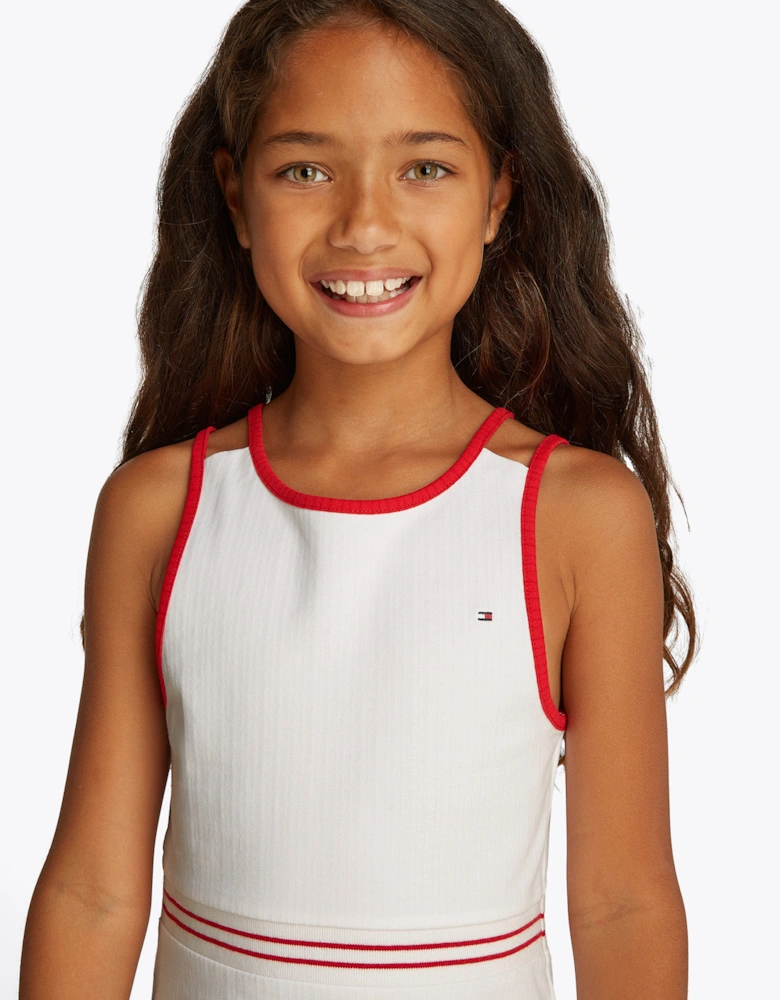 Girls Contrast Binding Skater Dress in White