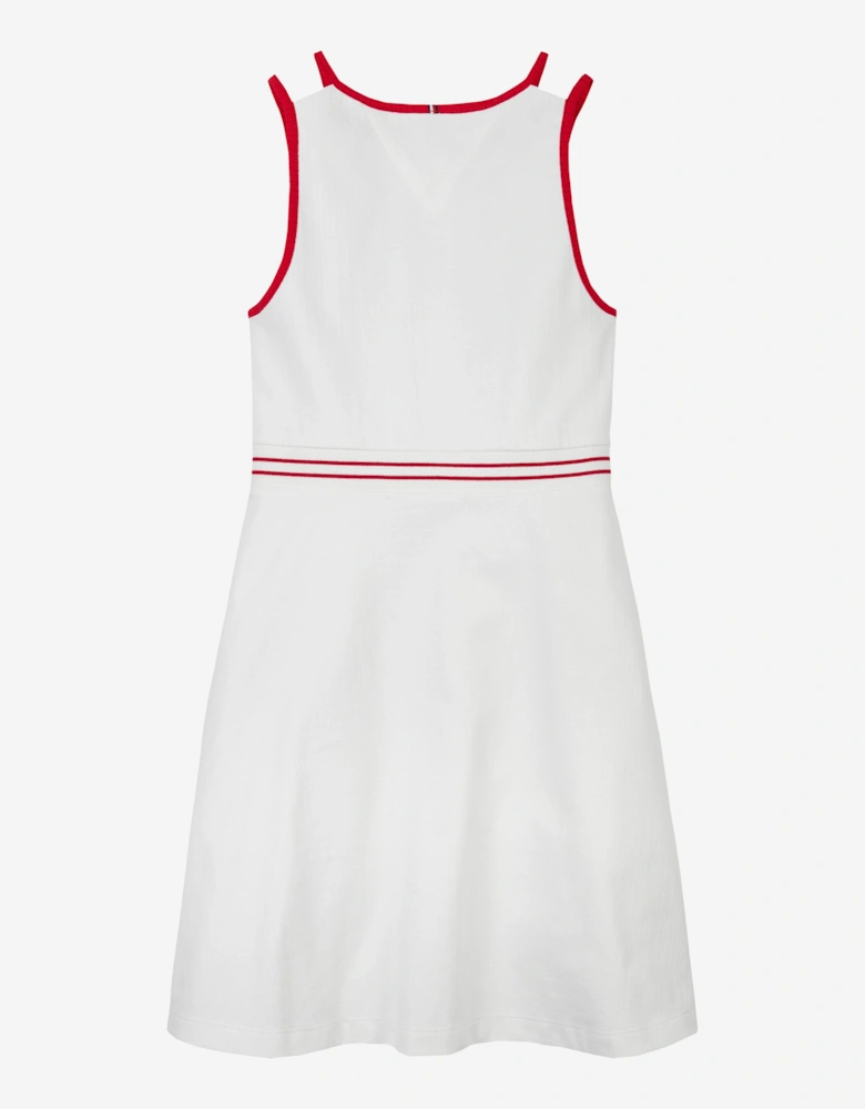 Girls Contrast Binding Skater Dress in White