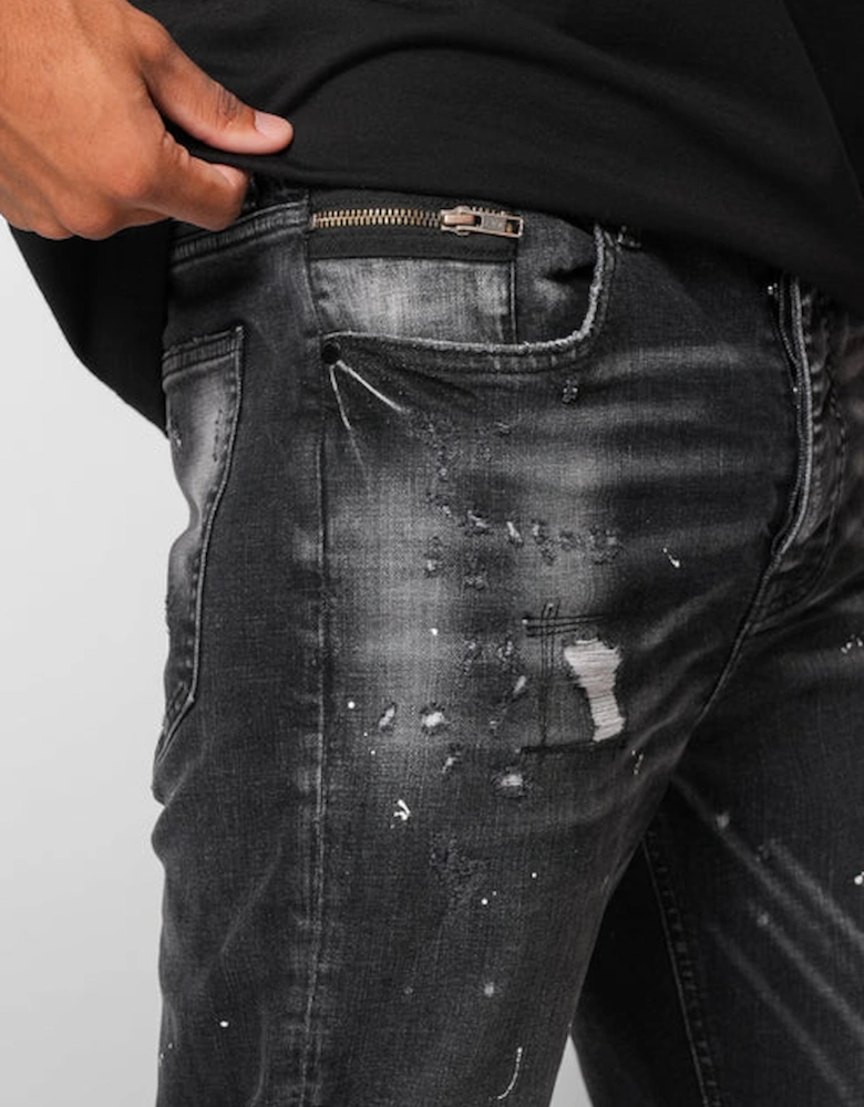 Castello Rip & Paint Jeans - Washed Black