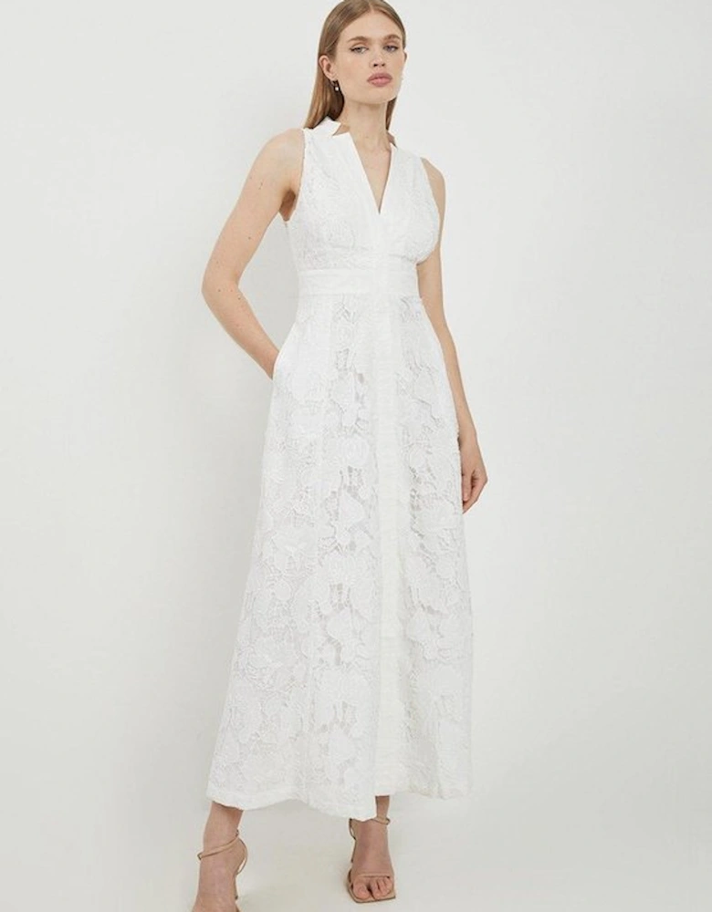 Cut Work Cotton Sateen Woven Halter Dress