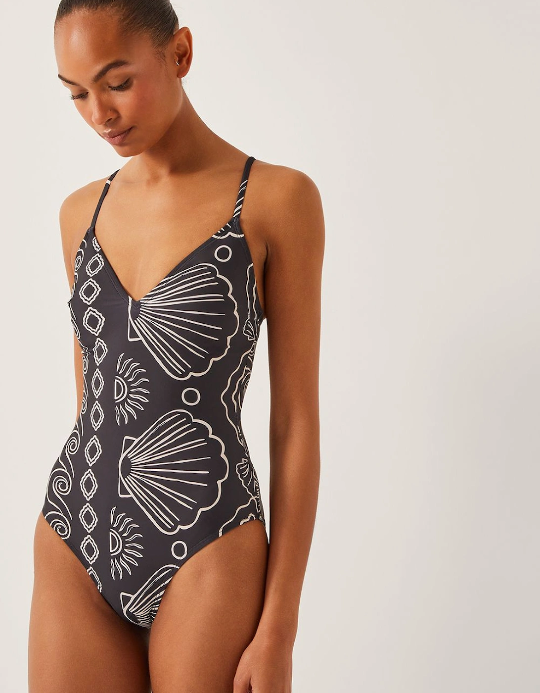 Macie Shell Print Swimsuit Black, 2 of 1