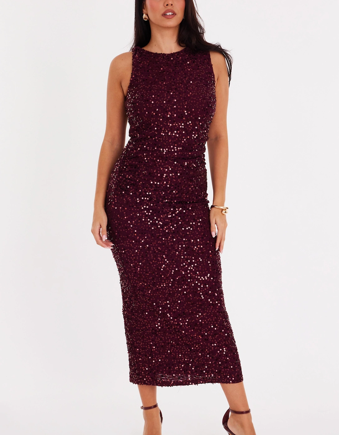 Red Sequin Ruched Midaxi Dress, 2 of 1