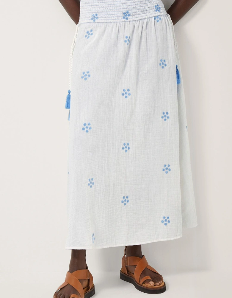 Daisy Embroidered Floral Midi Skirt White