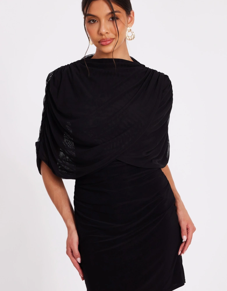 Black Mesh Cape Mini Dress