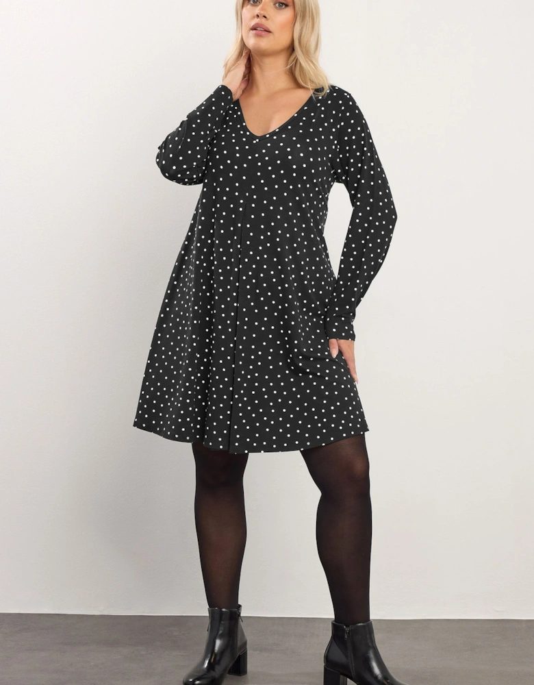 Polka Dot Pleat Front Dress