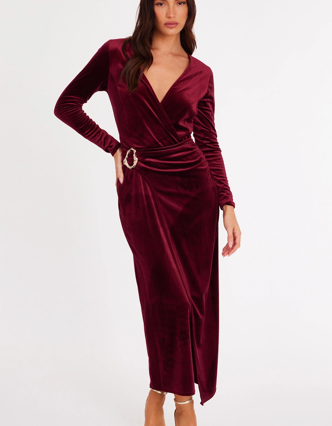 Red Velvet Wrap Midaxi Dress, 2 of 1