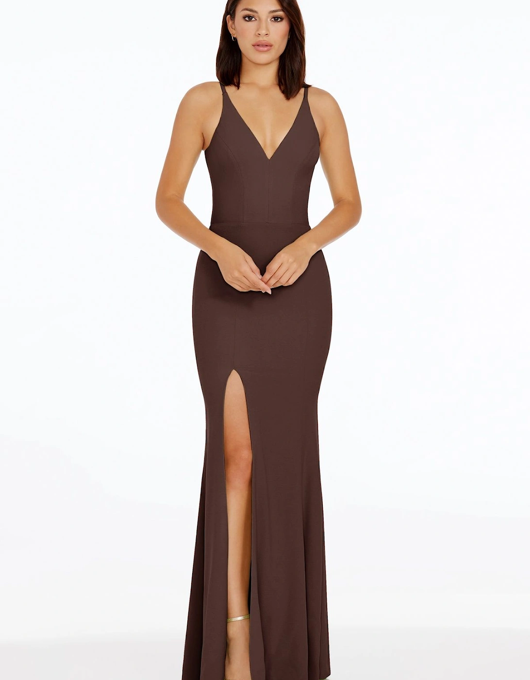 Iris V Neck High Slit Bodycon Maxi Dress, 2 of 1