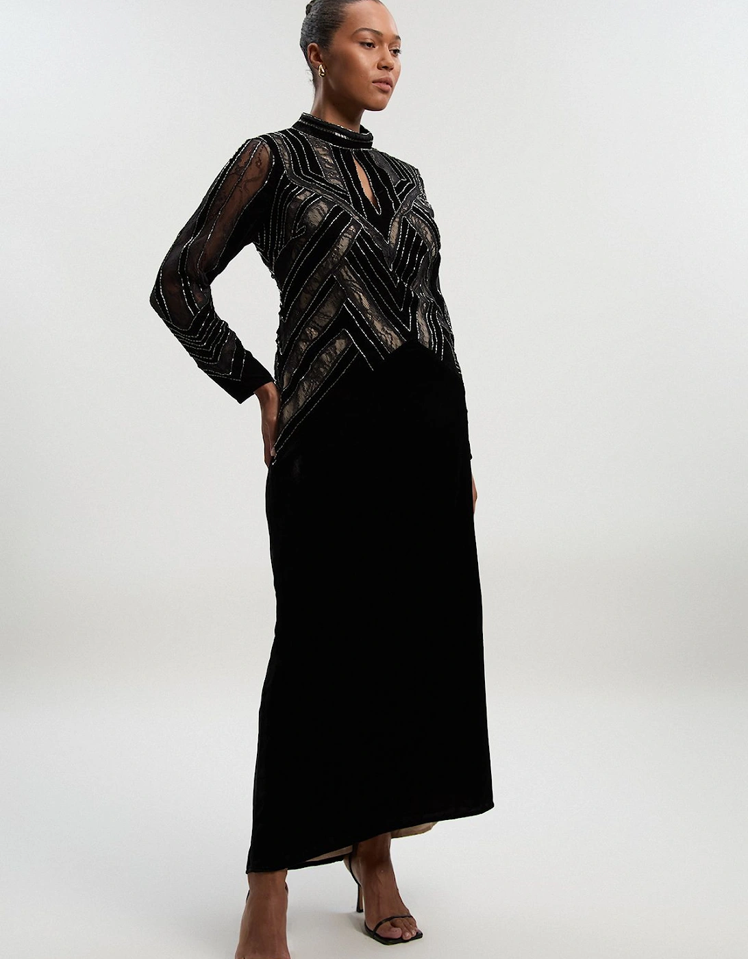 Plus Size Velvet Embellished Long Sleeve Maxi Dress, 2 of 1