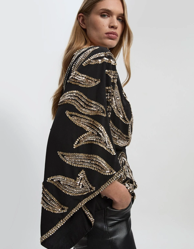 Kimono Sleeve Embellished Woven Blouse