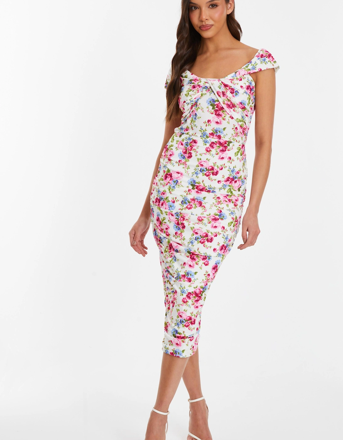 Off White Floral Bardot Midi Dress, 2 of 1