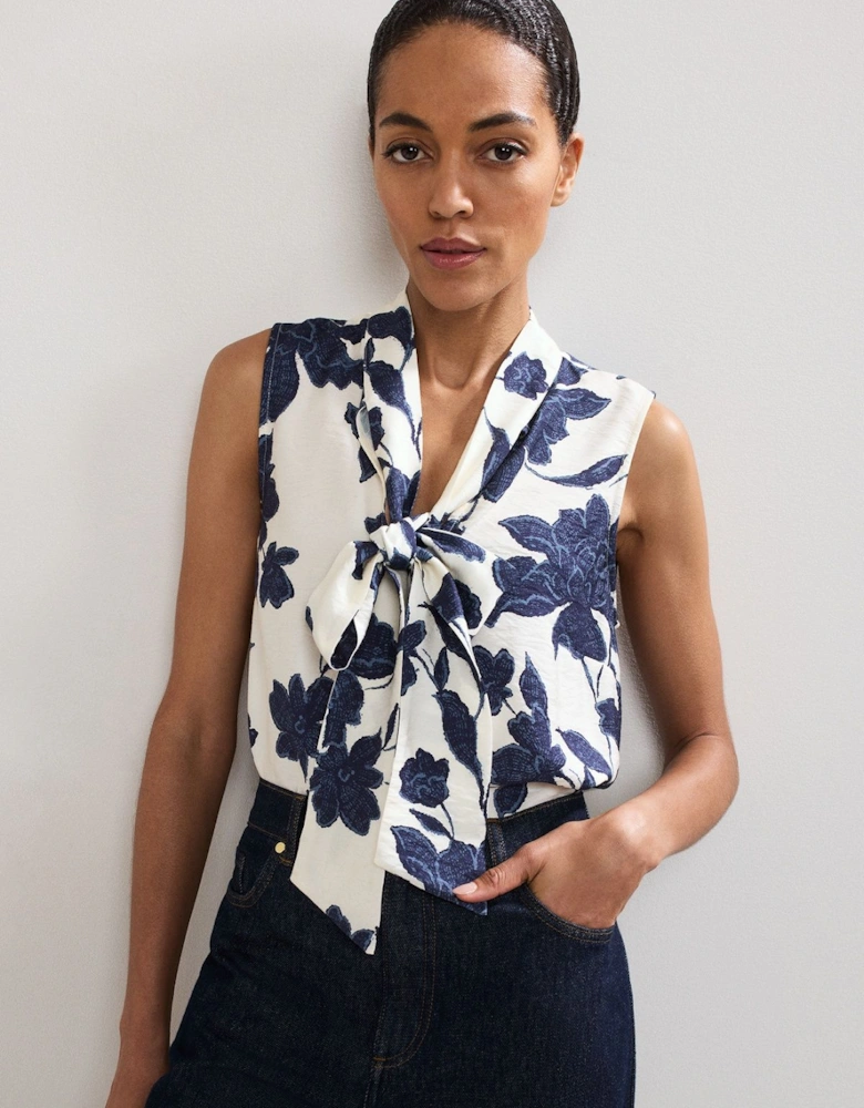 Junie Floral Sleeveless Pussybow Blouse