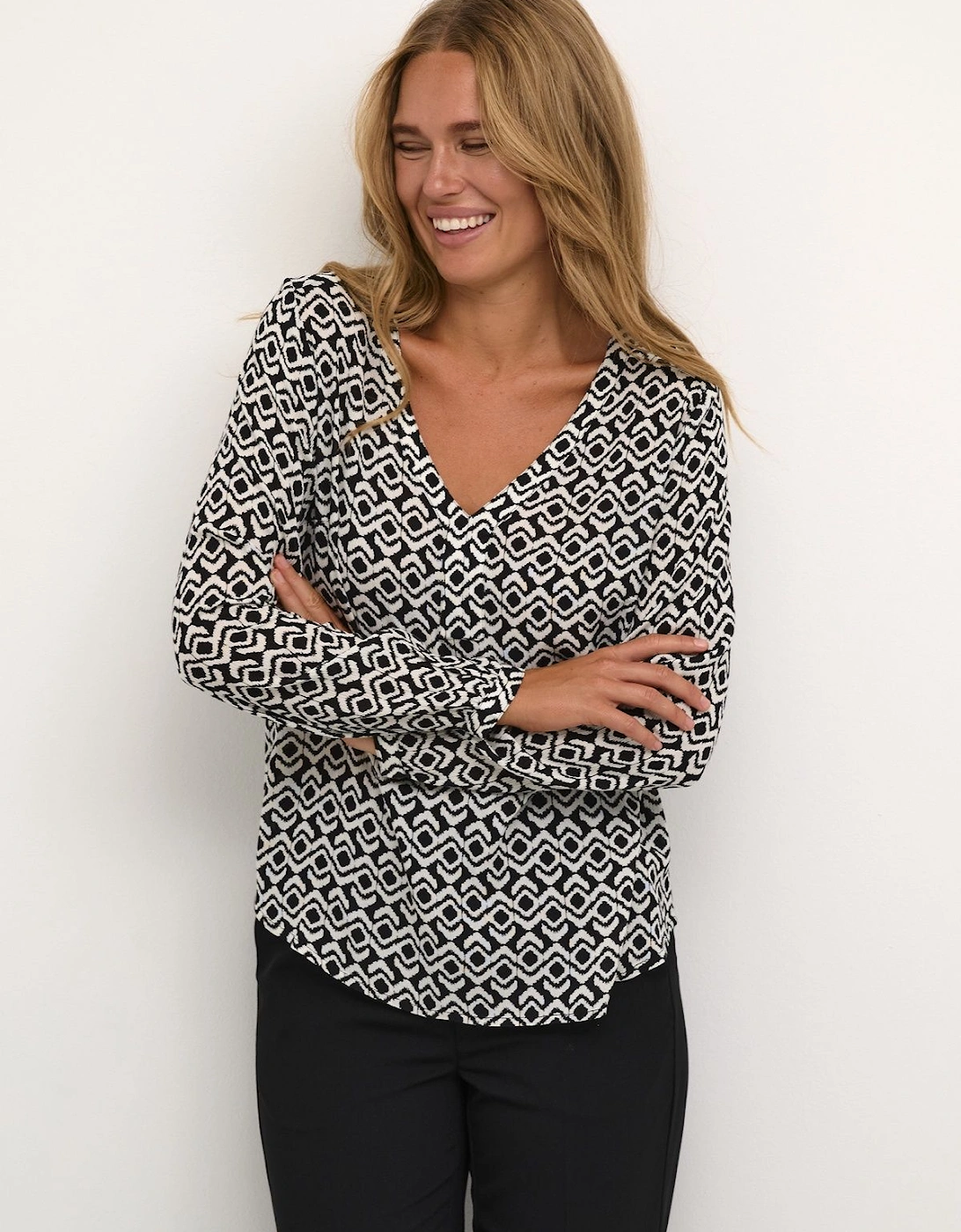 Amber V-Neck Printed Casual Fit Blouse, 2 of 1