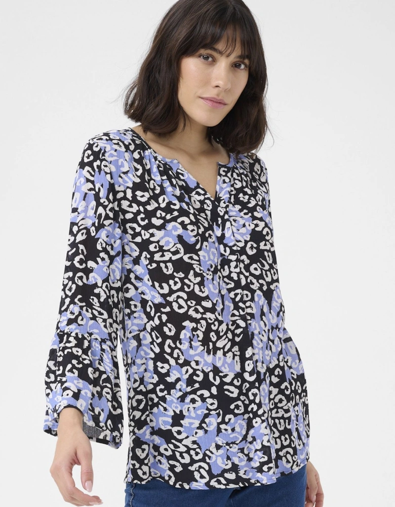 KAlea 3/4 Sleeve Ruffle Printed Blouse