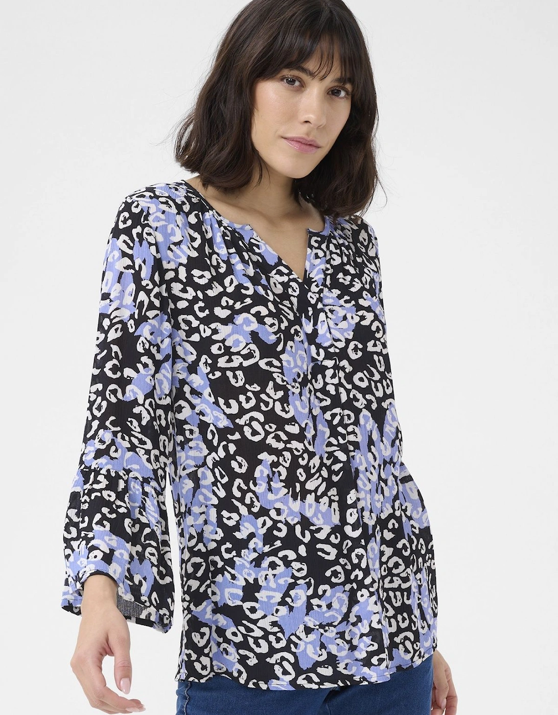 KAlea 3/4 Sleeve Ruffle Printed Blouse, 2 of 1