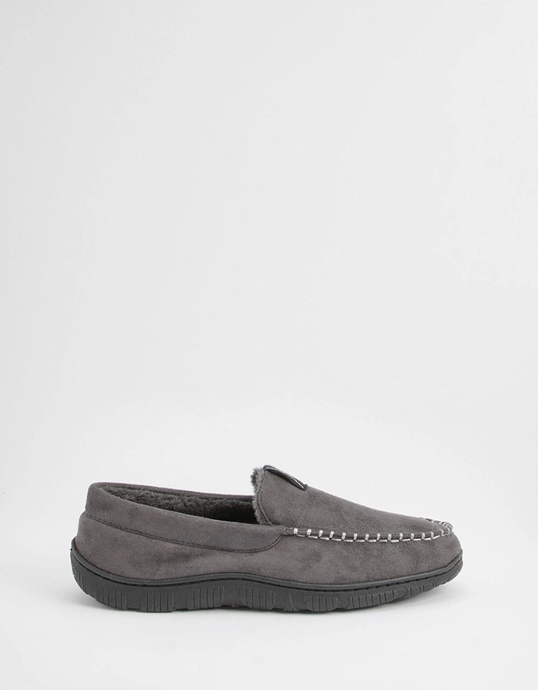 Grey Faux Fur Lined Moccasin Slippers, 2 of 1