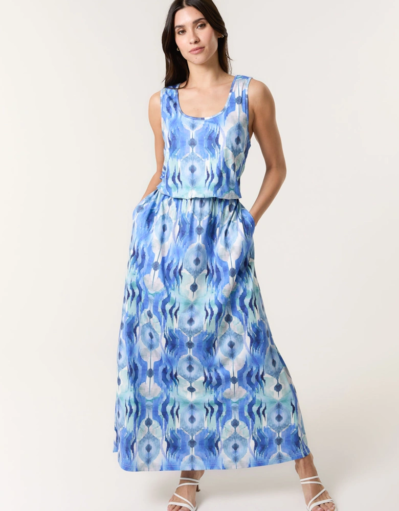 Blue Bubble Hem Maxi Dress