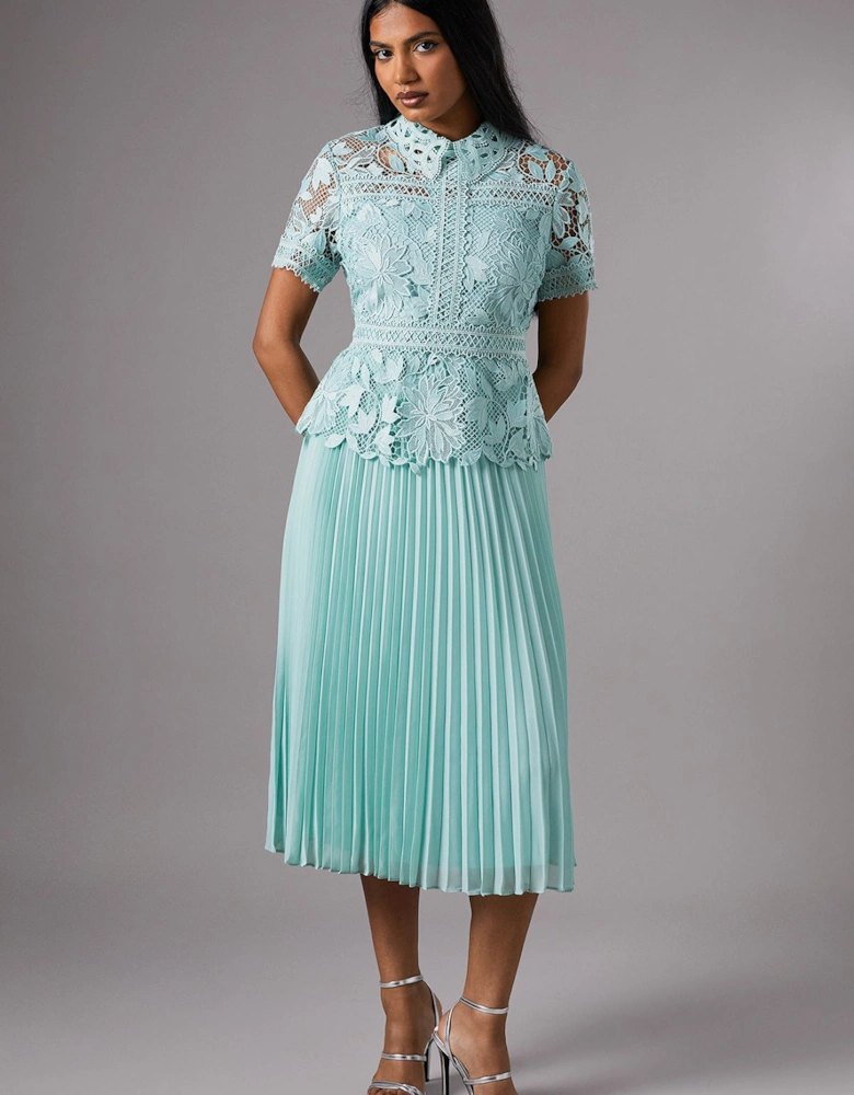 Petite Lace Top Pleated Dress