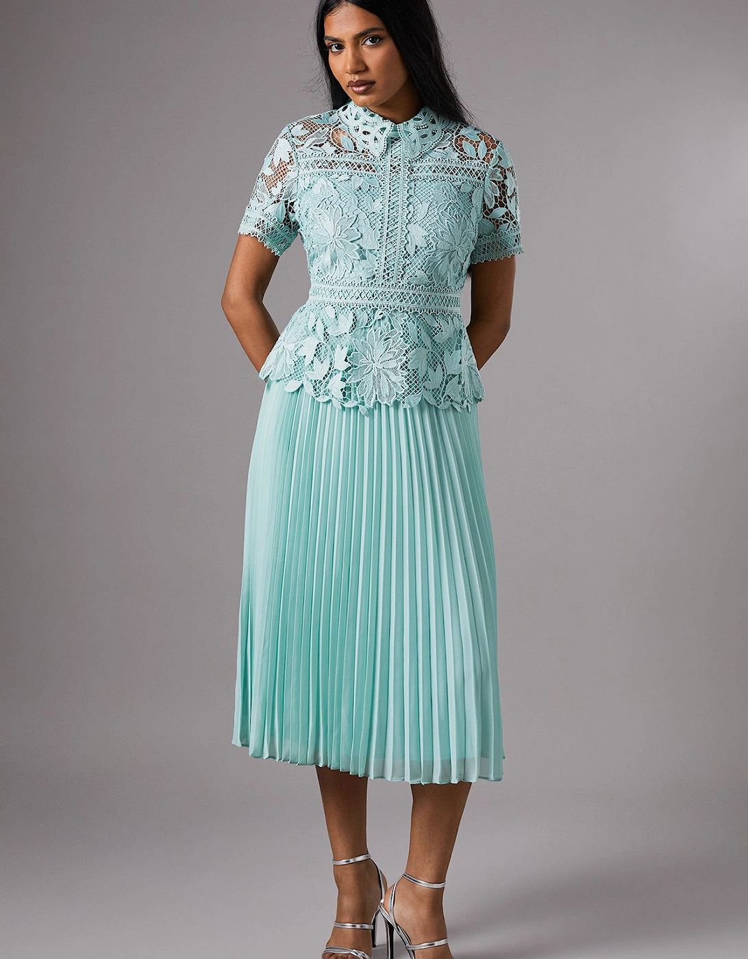 Petite Lace Top Pleated Dress, 2 of 1