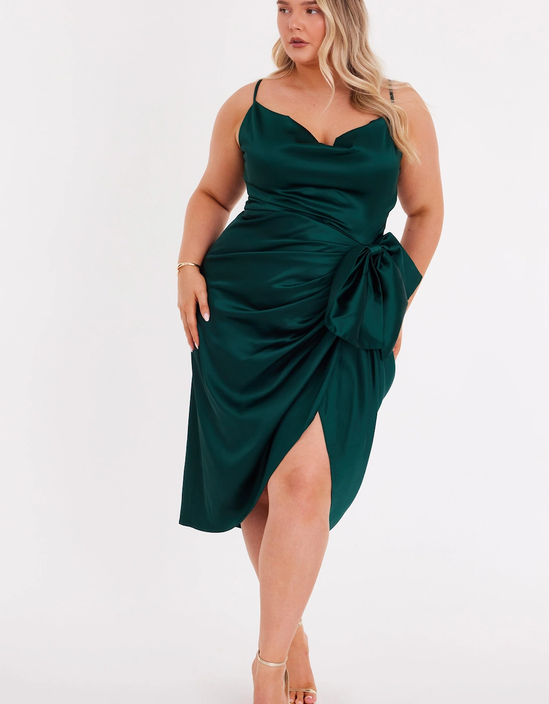 Green Curve Bow Front Midi Dress, 2 of 1