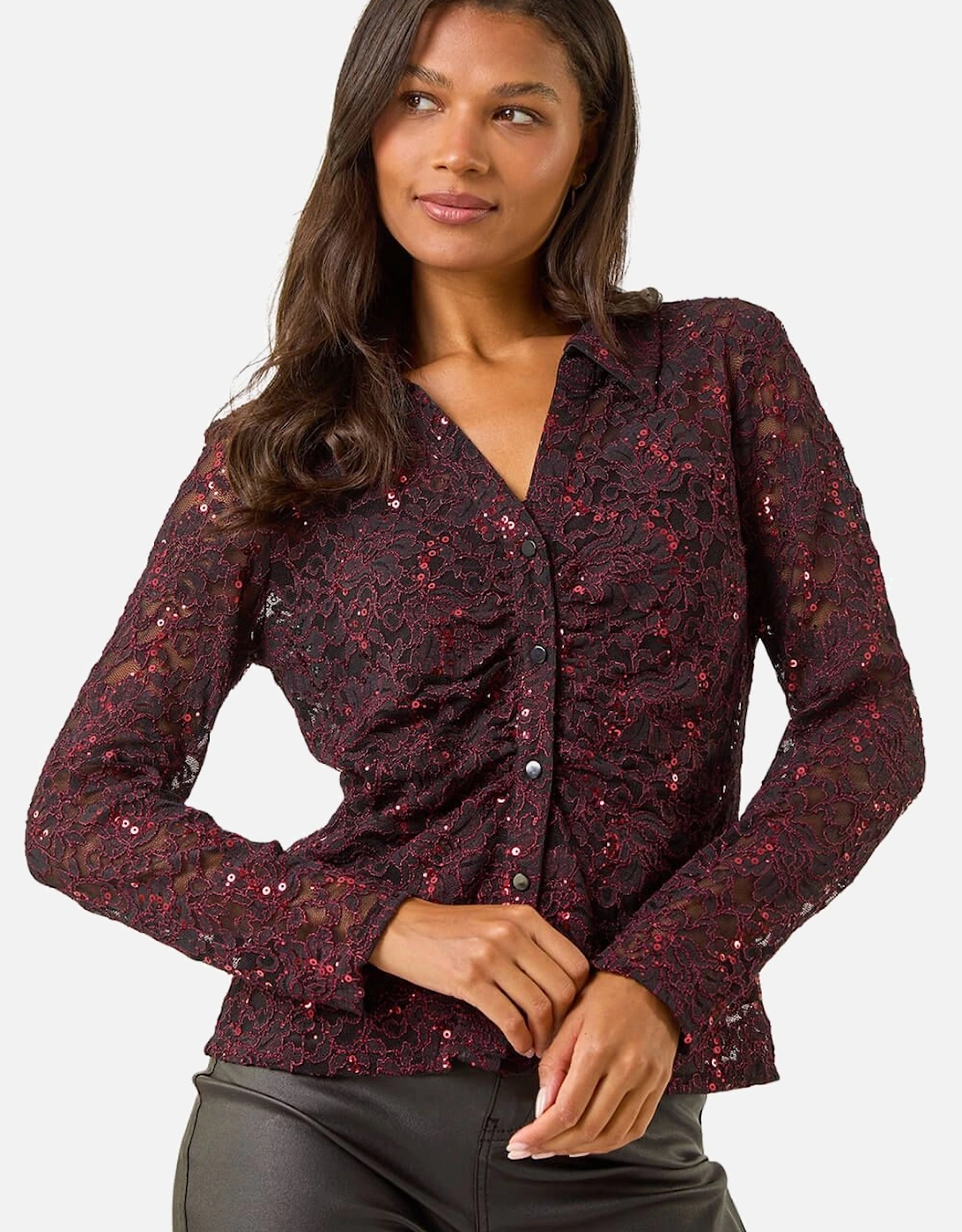 Sequin Lace Collared Blouse, 2 of 1