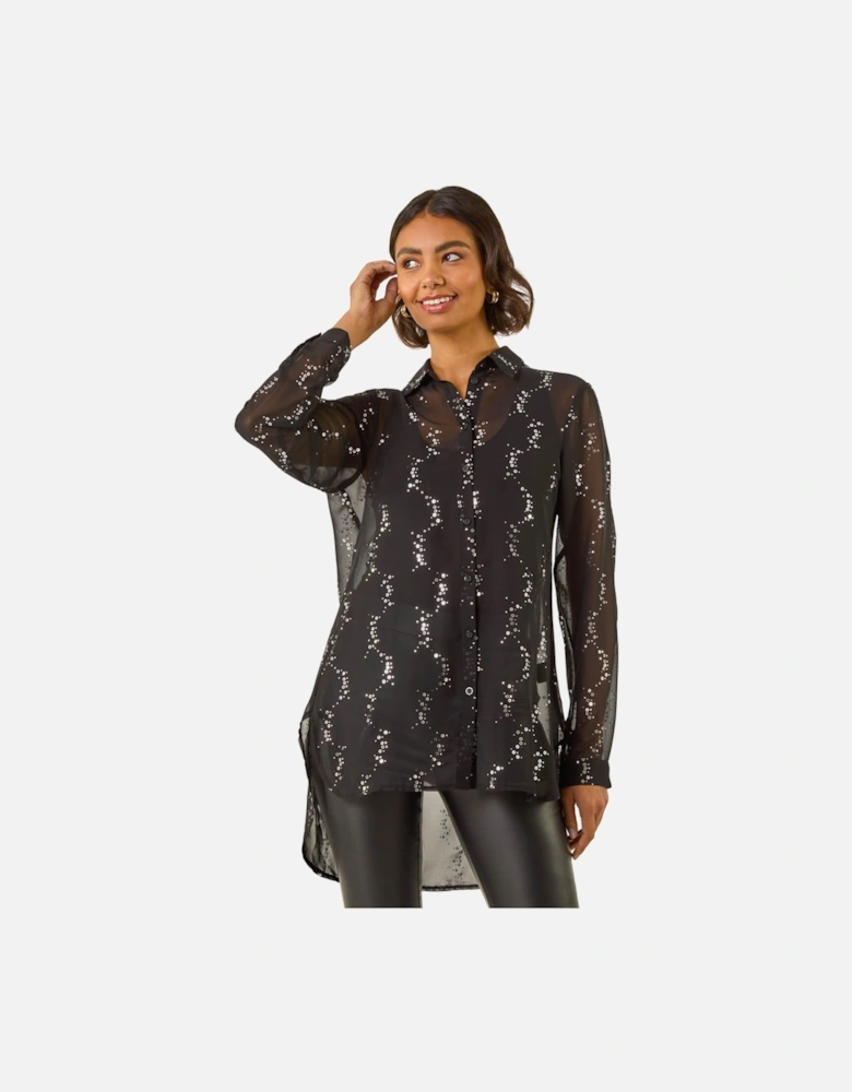 Spot Foil Print Longline Shirt