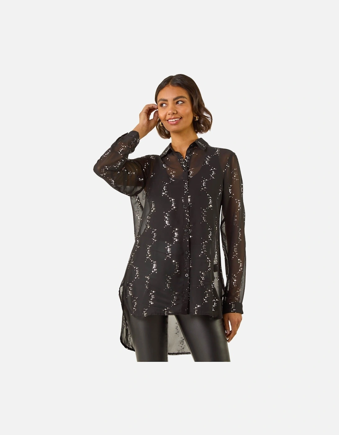 Spot Foil Print Longline Shirt, 2 of 1