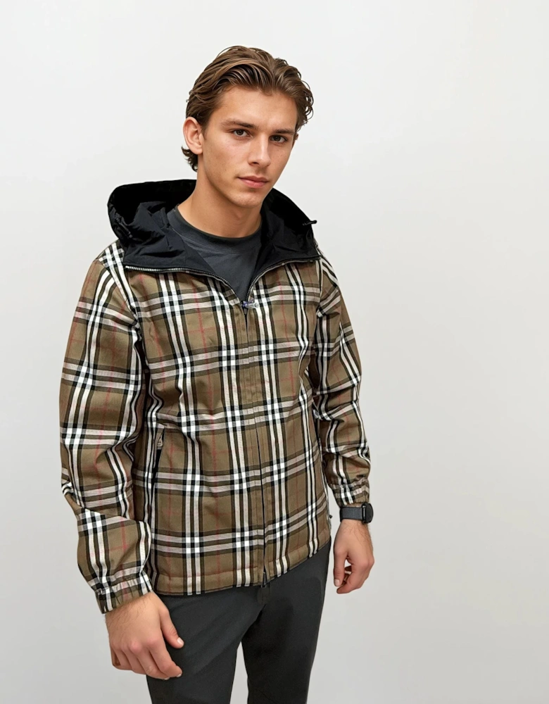 'Stanford' Zip-Up Check Reversible Hooded Jacket Black & Check