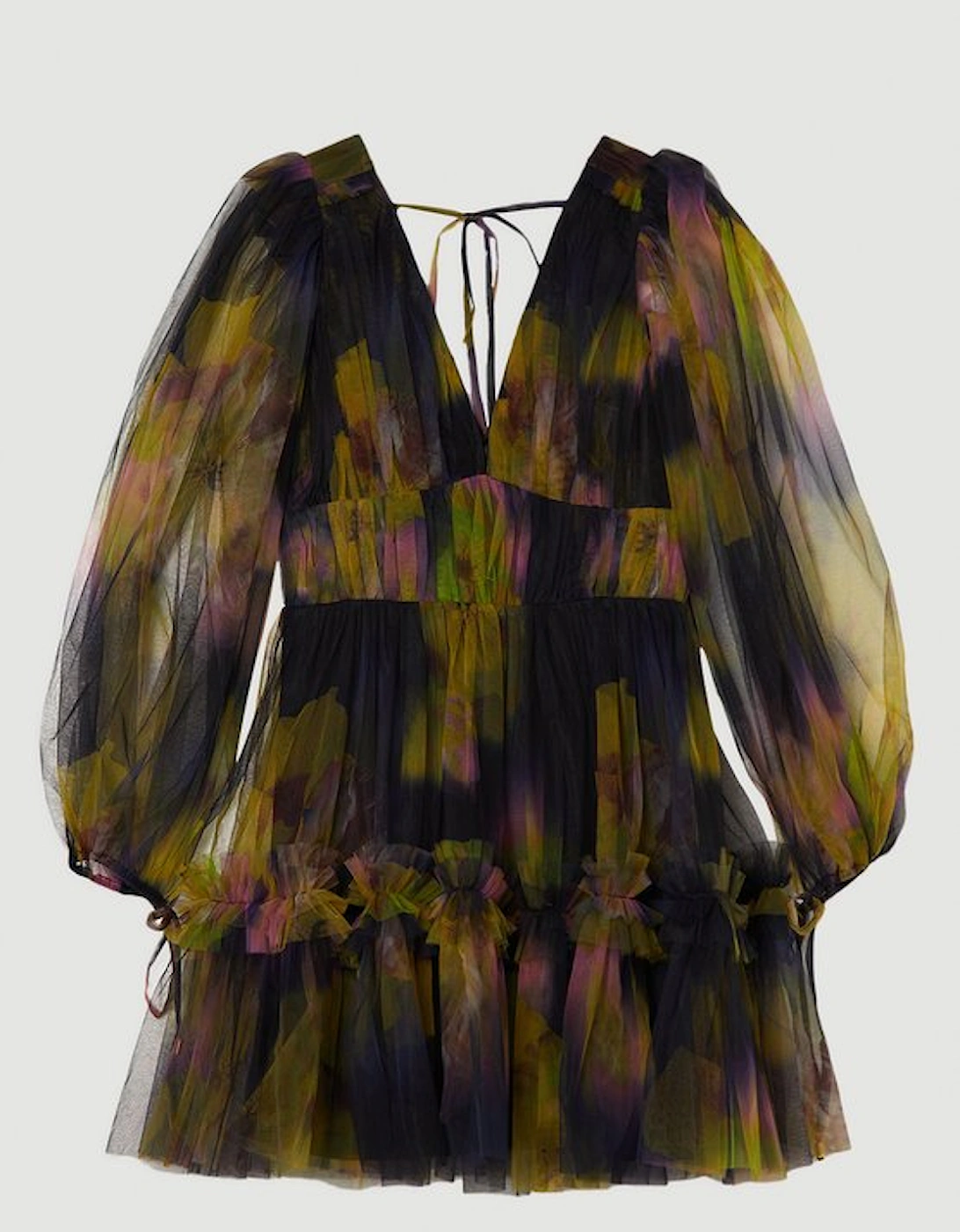 Floral Tulle Plunge Woven Mini Dress