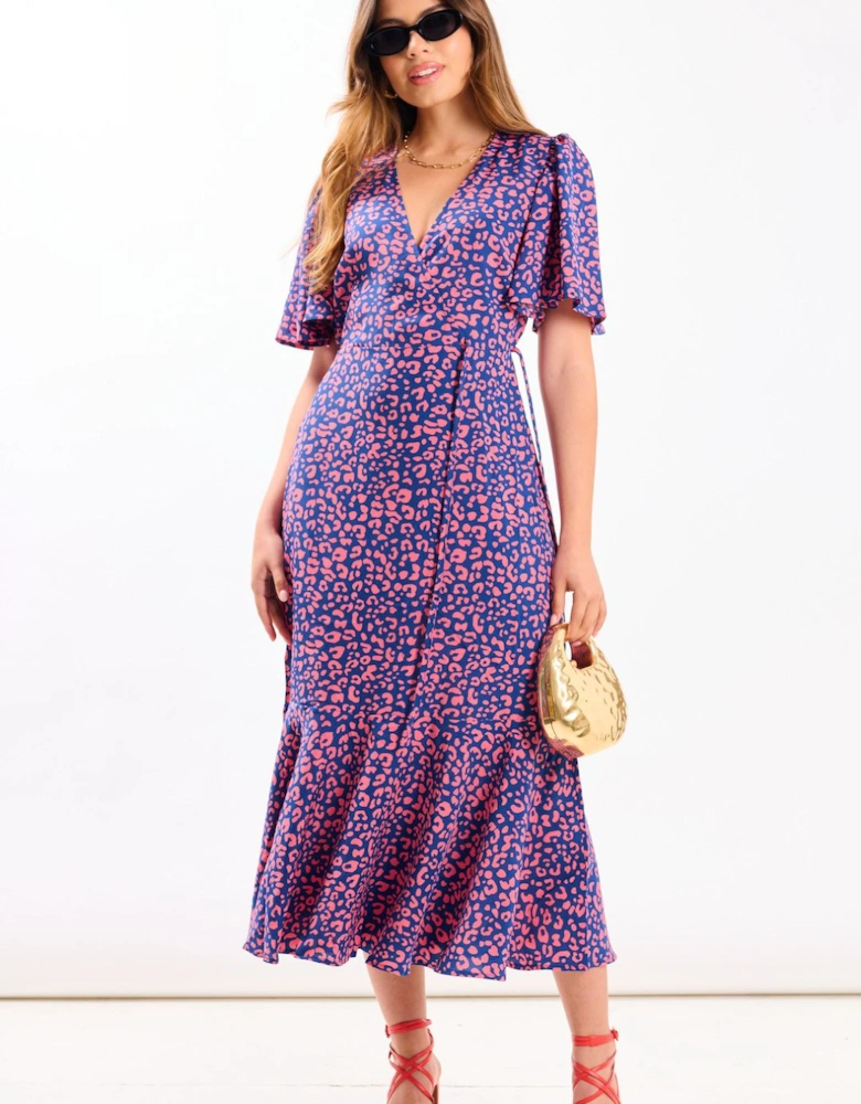 Pink Animal Wrap Midi Dress