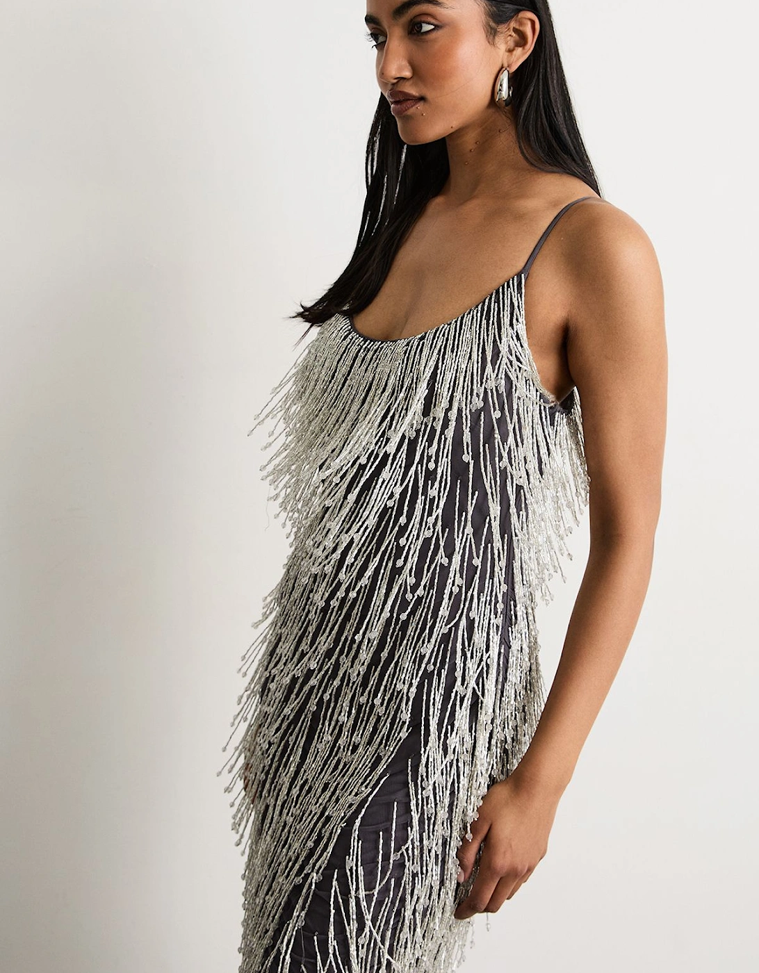 Hand Embellished Sequin Tassel Midi Dress, 2 of 1