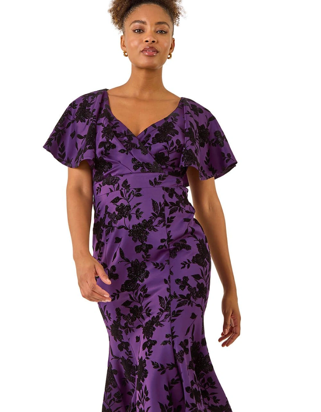 Glitter Floral Flocked Flutter Dress, 2 of 1