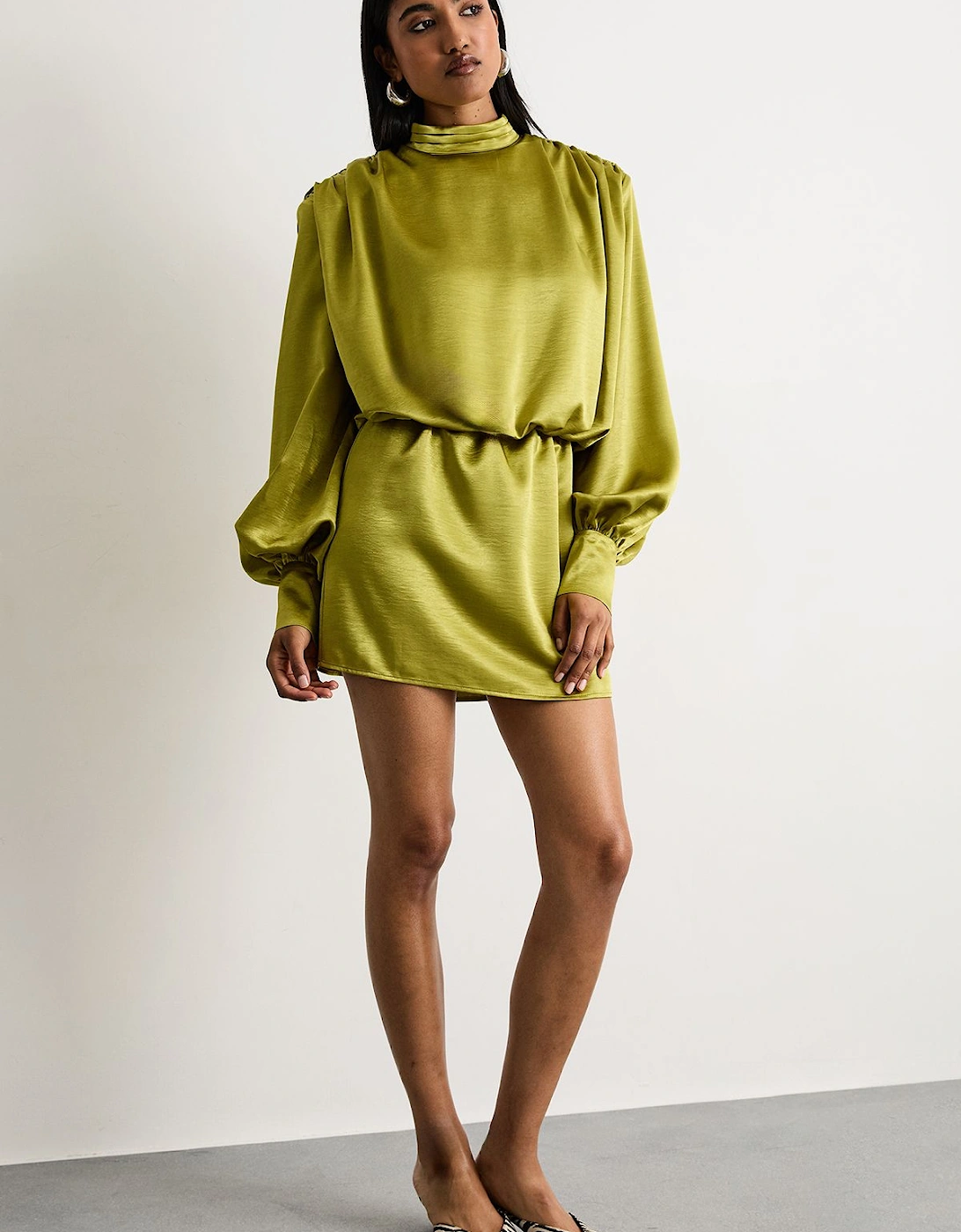 Extreme Shoulder Draped Satin Mini Dress, 2 of 1