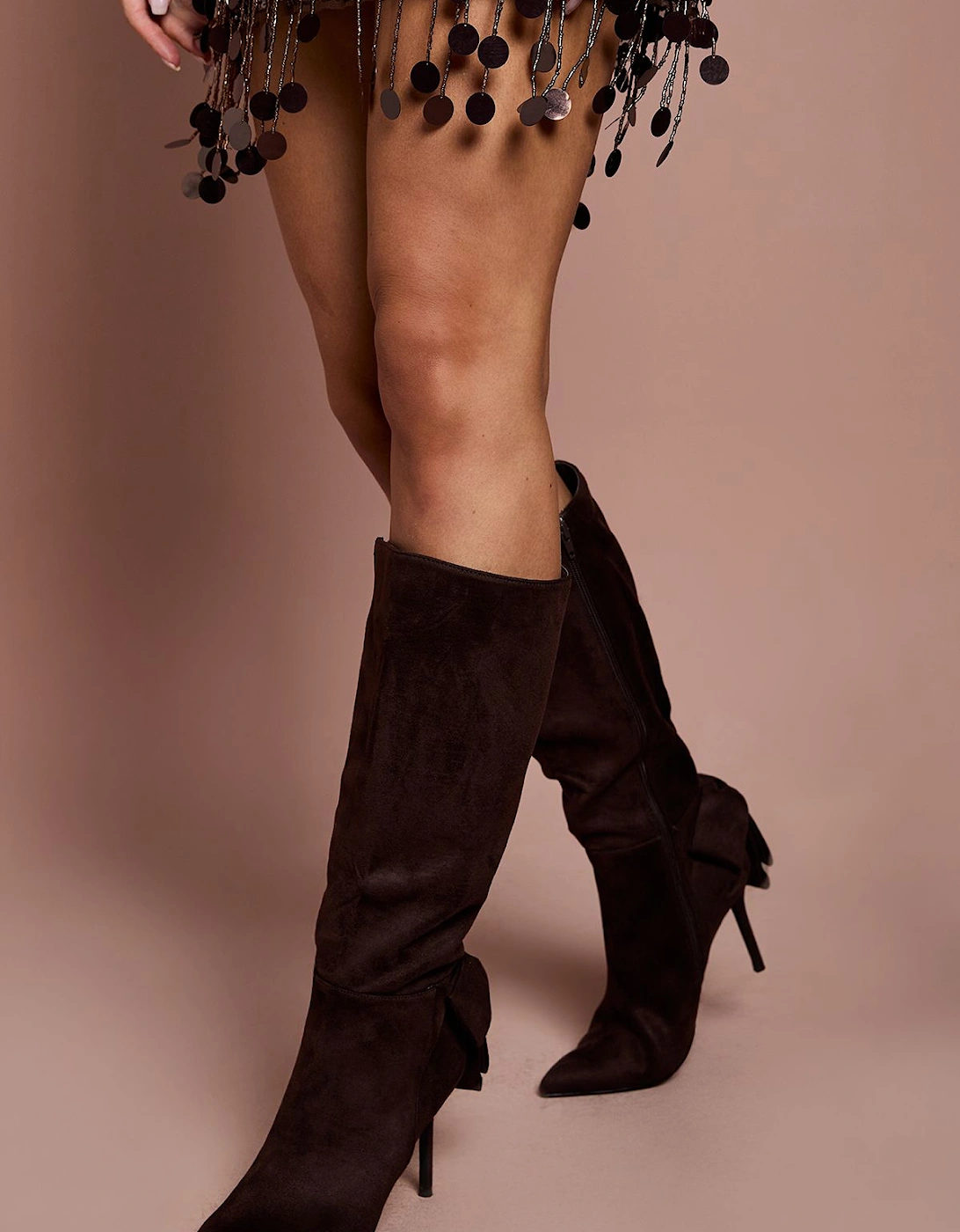Natasha Faux Suede Bow Back High Stiletto Heeled Knee Boots, 2 of 1