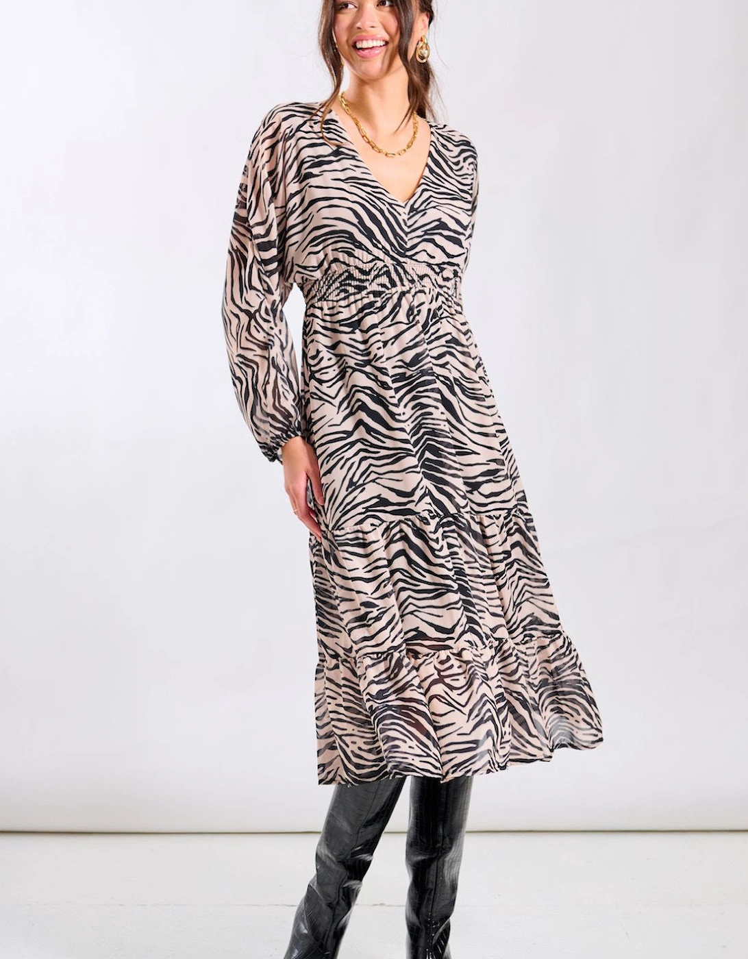 Mono Animal Tiered Chiffon Midi Dress, 2 of 1