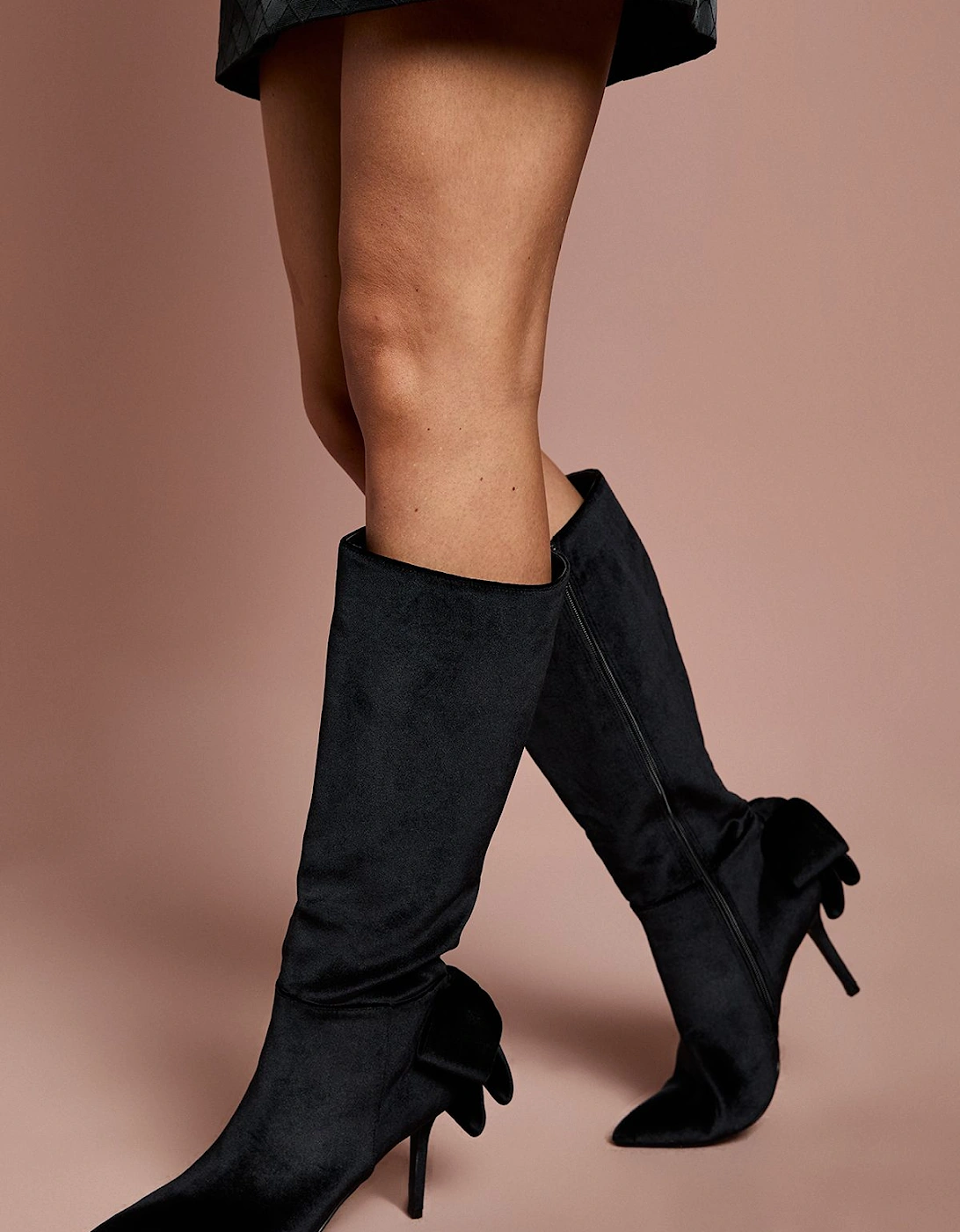 Natasha Velvet Bow Back High Stiletto Heeled Knee Boots, 2 of 1