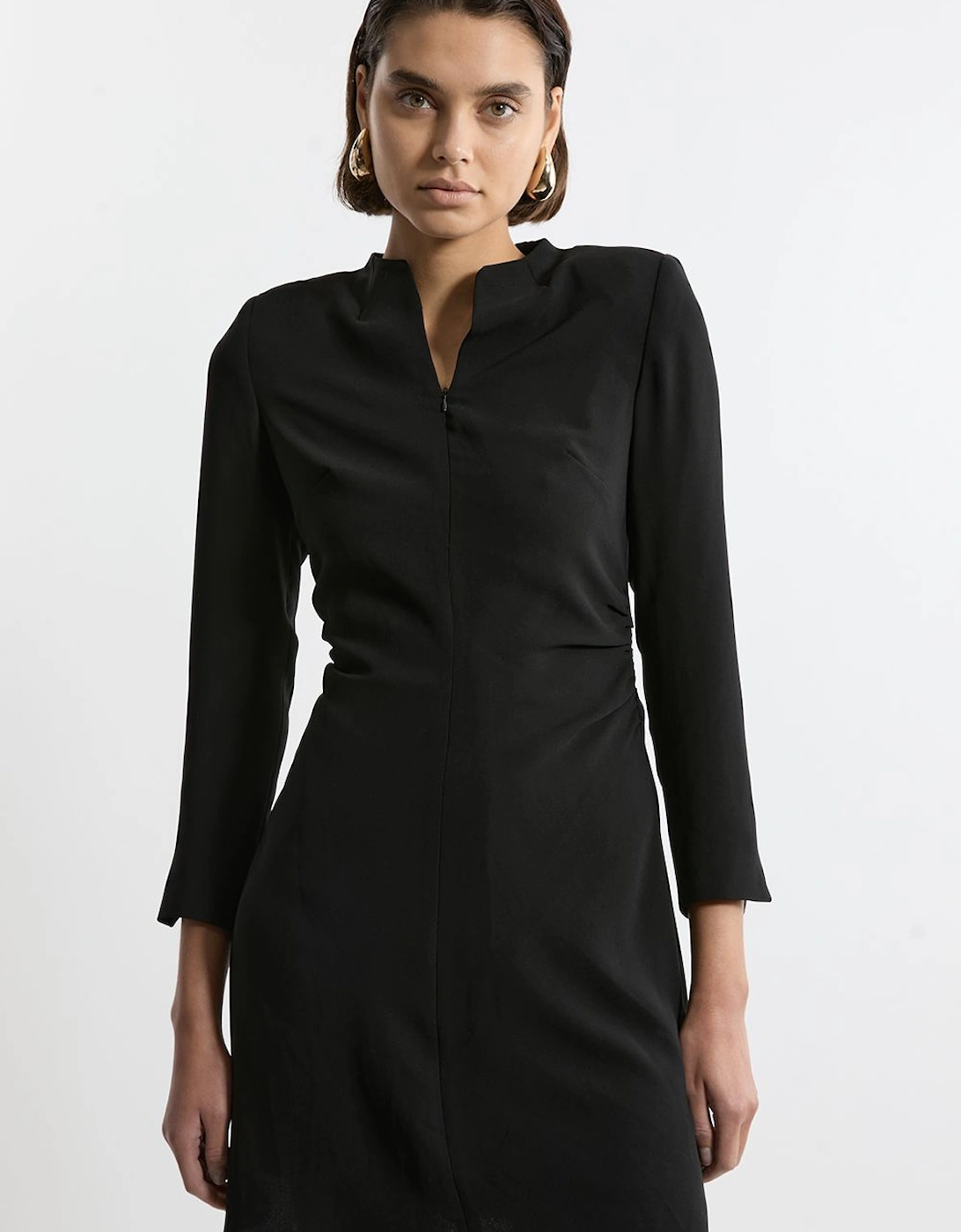 Soft Tailored Ruched Waist Long Sleeve Mini Dress, 2 of 1