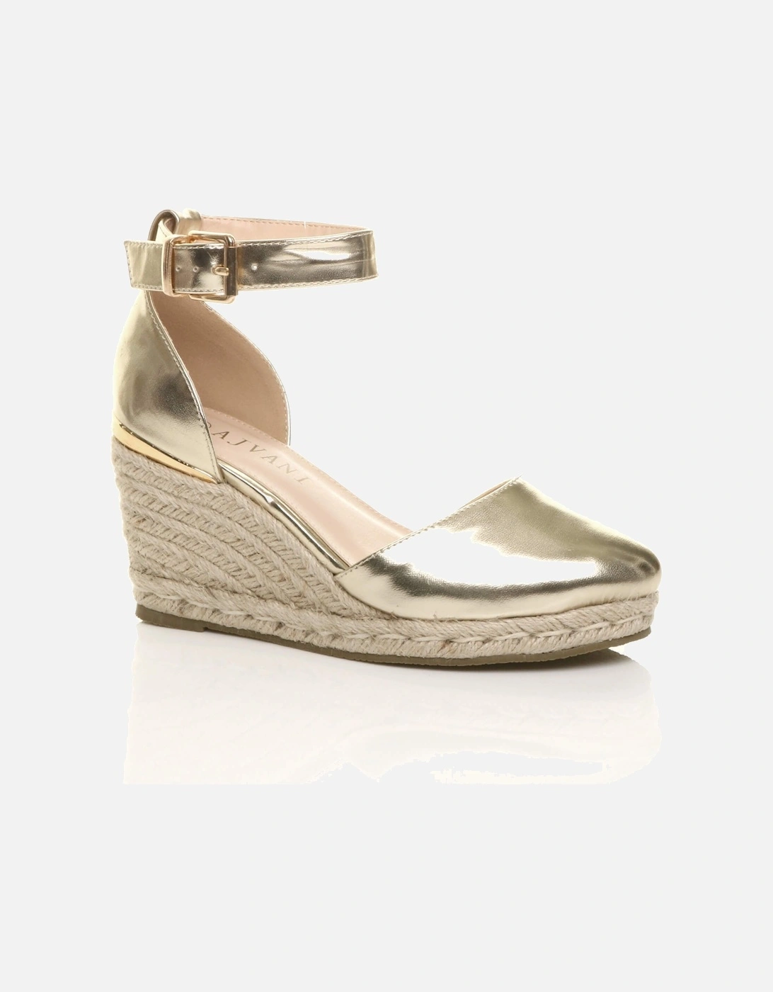 Mid Wedge Heel Ankle Strap Espadrille Faux Leather Heeled Sandals, 2 of 1