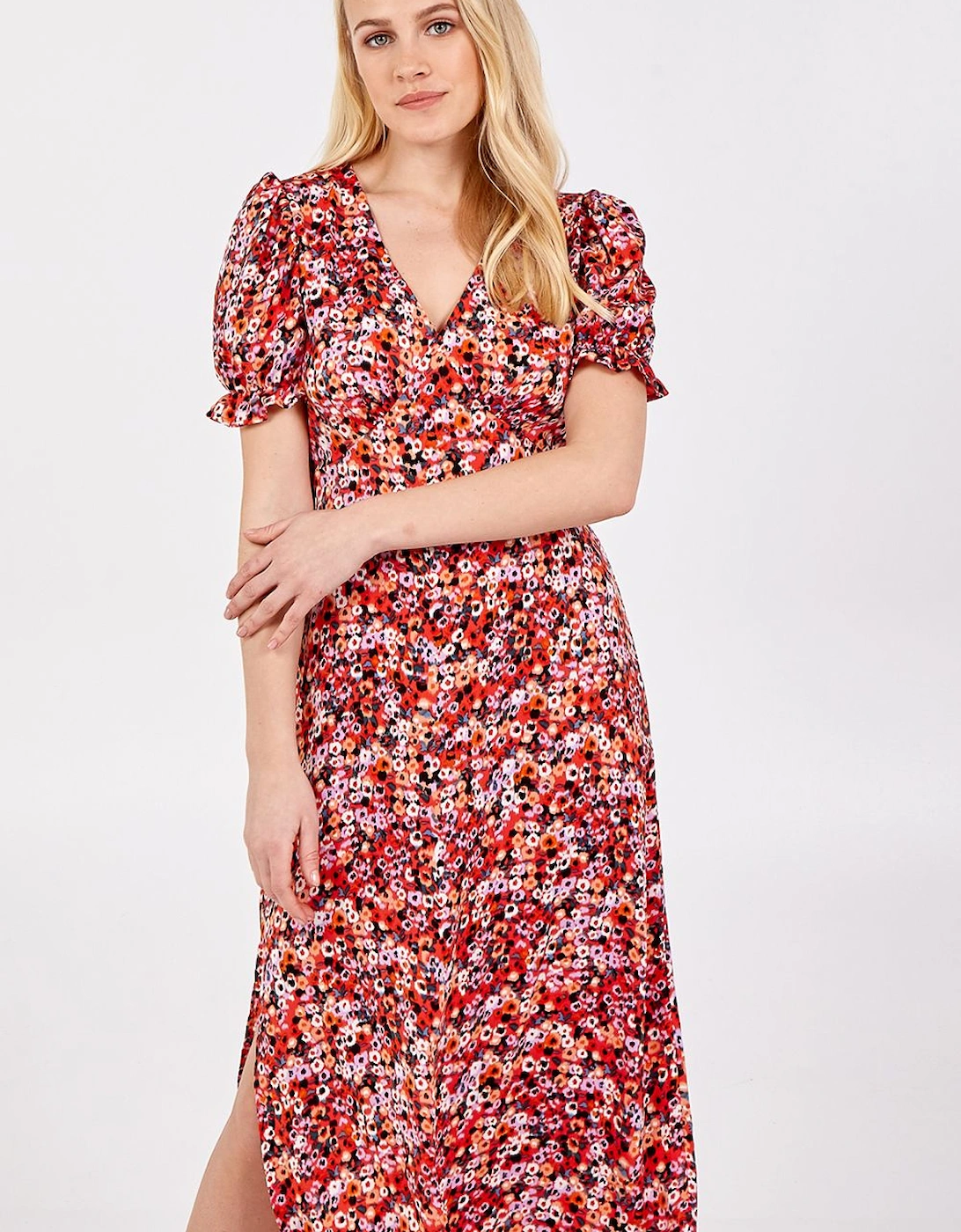 Puff Frill Sleeve V-neck Midi Dress, 2 of 1