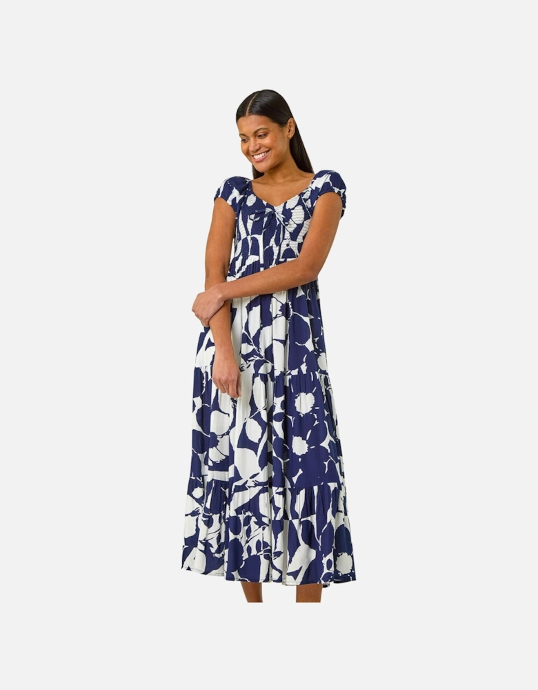 Shadow Floral Tie Tiered Dress