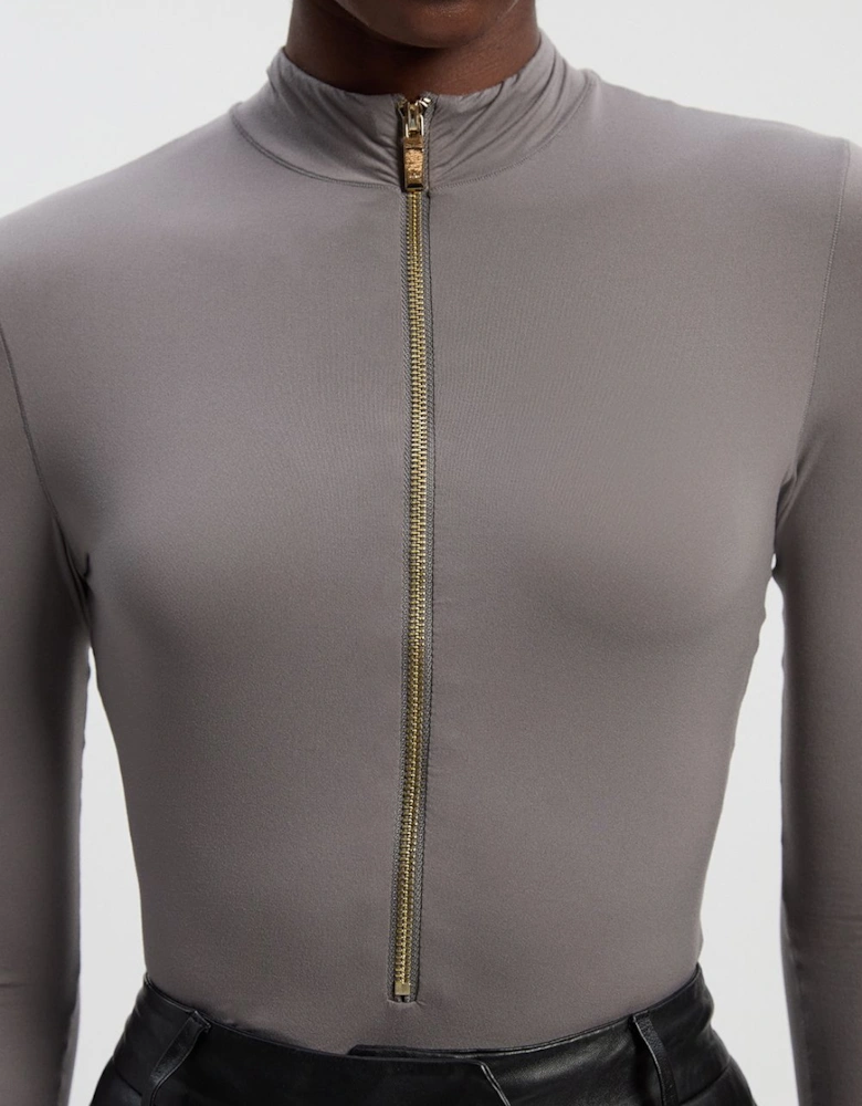 Contour Jersey High Neck Zip Detail Long Sleeve Bodysuit