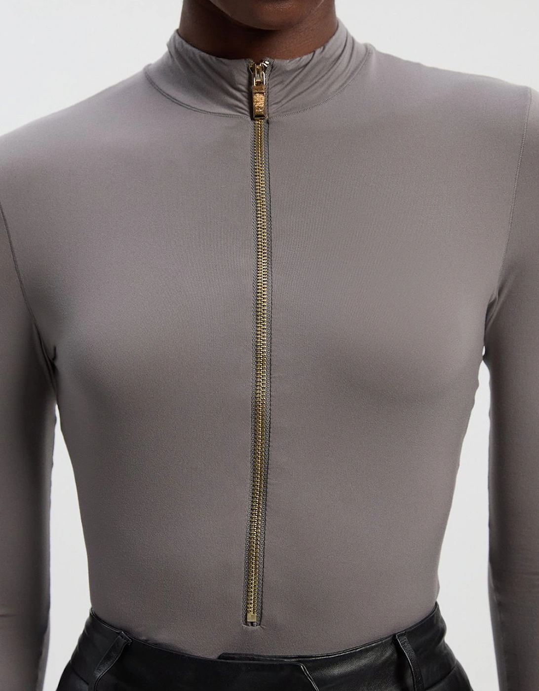 Contour Jersey High Neck Zip Detail Long Sleeve Bodysuit, 2 of 1