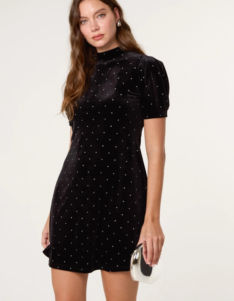 Black Polka Dot Puff Sleeve Dress