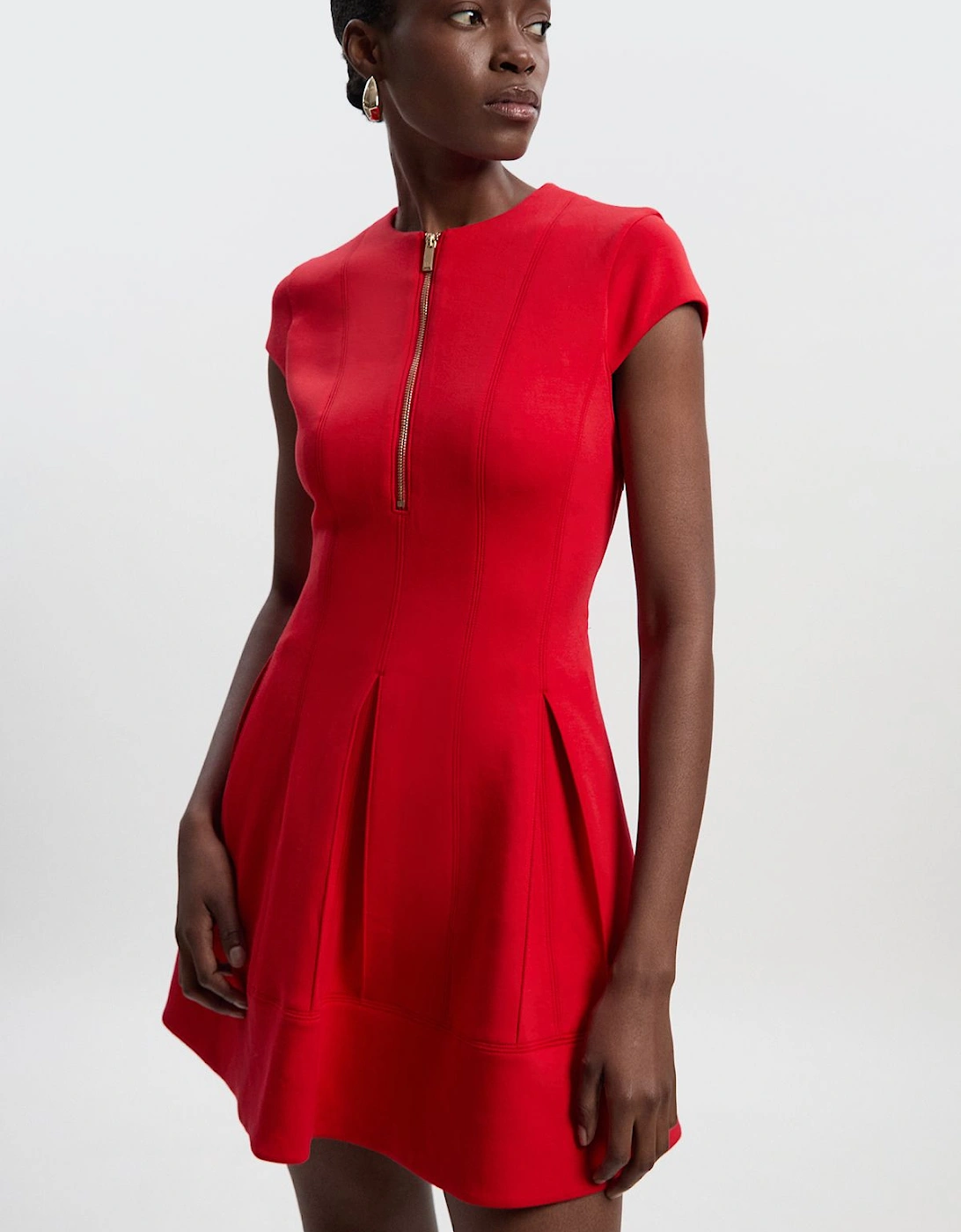 Scuba Zip Detail Pleated Short Sleeve Mini Dress, 2 of 1