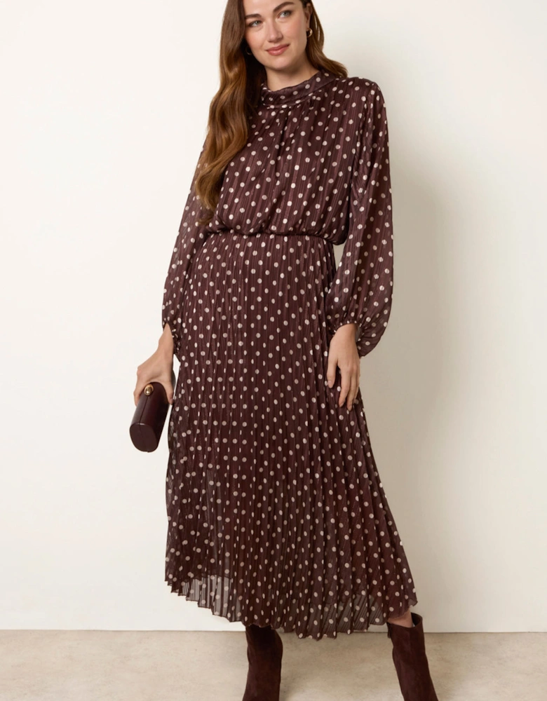 Brown Polka Dot Metallic Dress