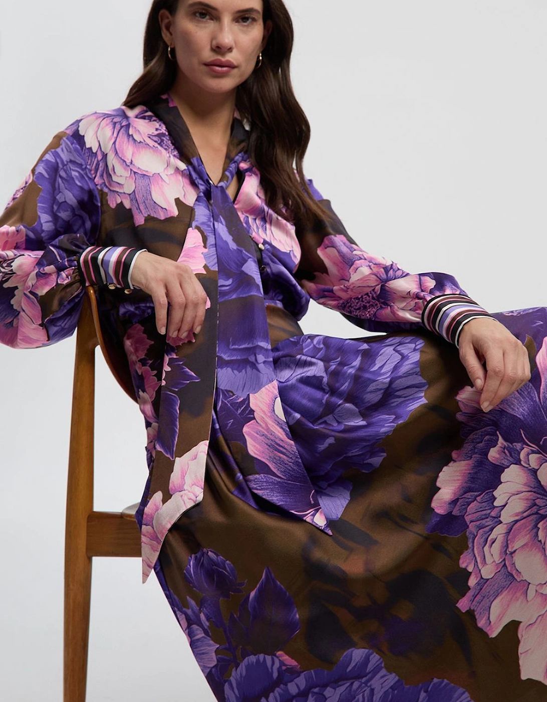 Petite Floral Print Hammered Satin Collared Woven Shirt Dress, 2 of 1