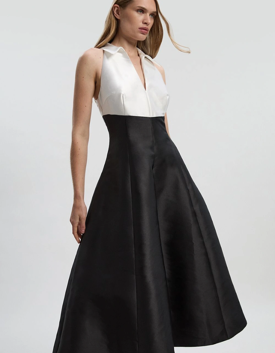 Petite Twill Contrast Tux Tailored Full Skirted Shirt Dress, 2 of 1