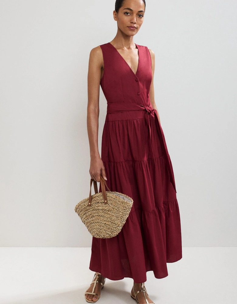 Clarissa Dropped Waist Cotton Midi Dress Plain