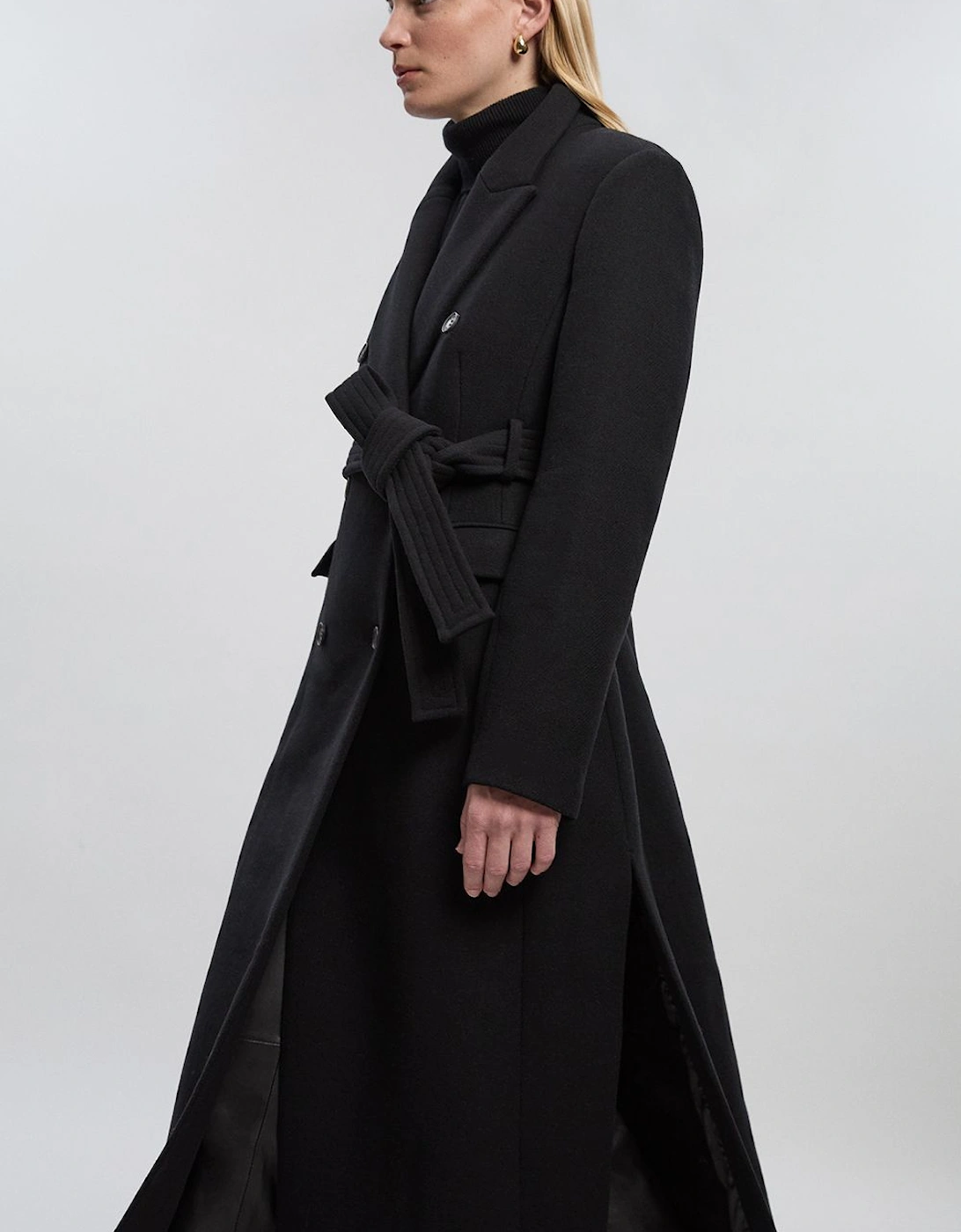Wool Double Breasted Belted Tailored Maxi Coat, 2 of 1