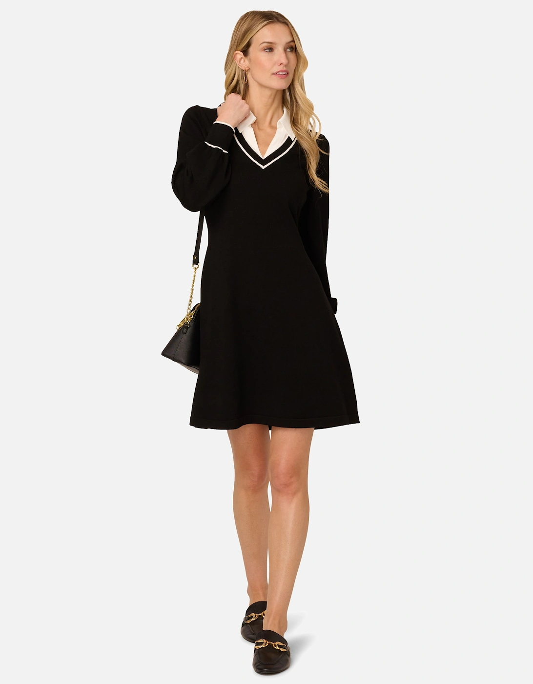 V-Neck Long Sleeve Sweater Dress With Contrast Tipping, 2 of 1